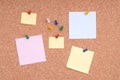 Note Papers With Tacks On Cork Surface Royalty Free Stock Photo