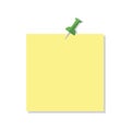 Note pinned by a pin. Notebook post for remember. Yellow promo sticker. Vector image. Stock Photo. Royalty Free Stock Photo
