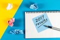 Note reminder to prepare an annual report - 2017 results. New year 2018 - Time to summarize and plan goals for the next