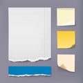 Note sheet. Notebook page. Torn edges. Ripped reminder. Folded corners. Empty notepad. Office stationery. Write message Royalty Free Stock Photo