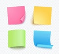 Note sheet of paper set with different shadow. Colored blank post for message, to do list. Set of pink, yellow, blue and