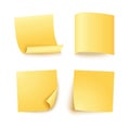 Note sheet of yellow paper set with different shadow. Blank post for message, to do list, memory. Set of four vector Royalty Free Stock Photo