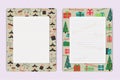 A4 note sheets with winter-themed frames with Christmas trees and Christmas elements Royalty Free Stock Photo