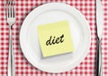 Note sticker on plate, diet concept