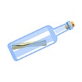 Note in transparent glass bottle with cork isolated illustration