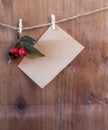 Note and winter berries on a rope Royalty Free Stock Photo