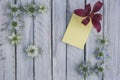 A note on a wooden surface framed by flowers 9 Royalty Free Stock Photo