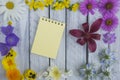 A note on a wooden surface framed by summer flowers 5 Royalty Free Stock Photo
