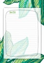 Note Writing Paper with Green Leaf Frame Pattern Template Graphic Design Background, Printable Stationery Note Planner