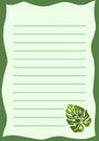 Note Writing Paper with Green Leaf Frame Pattern Template Graphic Design Background, Printable Stationery Note Planner