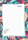 Note Writing Paper with Leaf Frame Pattern Template Graphic Design Background, Printable Stationery Note Planner