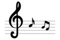 Note writing. Silhouette. On a stave of five lines, a treble clef and notes are drawn. Musical signs