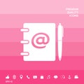 Notebook, address, phone book with email symbol and pen icon Royalty Free Stock Photo