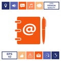 Notebook, address, phone book with email symbol and pen icon Royalty Free Stock Photo