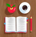 Notebook, apple and cup of coffee Royalty Free Stock Photo