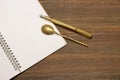 Notebook With Blank Page, Spoon And Pen On Wood Table Royalty Free Stock Photo