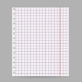 Notebook blank paper background. A sheet of in the cage. Isolated. Vector