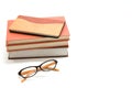 Notebook,books and glasses on white background Royalty Free Stock Photo