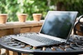 Notebook / Business Tablet With Keyboard Standing On Metal Table Outside Royalty Free Stock Photo