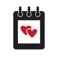 Notebook Or Calendar With Red Hearts. Black And White Icon. Vector