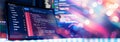 Notebook closeup photo. CSS, JavaScript and HTML usage. Monitor closeup of function source code. Abstract IT technology Royalty Free Stock Photo
