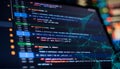 Notebook closeup photo. CSS, JavaScript and HTML usage. Monitor closeup of function source code. Abstract IT technology Royalty Free Stock Photo