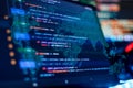 Notebook closeup photo. CSS, JavaScript and HTML usage. Monitor closeup of function source code. Abstract IT technology Royalty Free Stock Photo