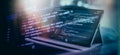Notebook closeup photo. CSS, JavaScript and HTML usage. Monitor closeup of function source code. Abstract IT technology Royalty Free Stock Photo