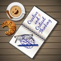 Notebook and coffee cup with croissant