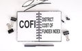 Notebook with COFI district cost of fundex index on a table Royalty Free Stock Photo