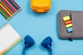 Notebook, color pencils, lunch box, headphones and bag-pencil ca