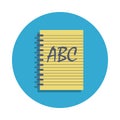 notebook colored in blue badge icon. Element of school icon for mobile concept and web apps. Detailed notebook icon can be used fo