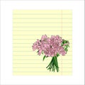 Notebook colored lined paper sheet with romantic flowers bouquet