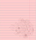 Notebook colored lined paper sheet with romantic flowers bouquet