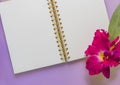 Notebook with colorful orchid flower Royalty Free Stock Photo