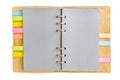 Notebook with colorful sticky bookmarks Royalty Free Stock Photo