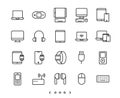 Notebook, computer, tablet and smartphone device line icon set