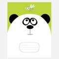 Notebook cover Composition book template. Panda bear big head looking at honey mosquito insect. Cute cartoon character. Baby anima Royalty Free Stock Photo