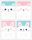 Notebook cover Composition book template. Pet baby print. White cat rabbit bunny head face square icon set. Cute cartoon kawaii Royalty Free Stock Photo