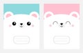 Notebook cover Composition book template. White bear head face square icon set. Cute cartoon kawaii funny character. Pet baby Royalty Free Stock Photo