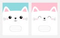 Notebook cover Composition book template. White cat head face square icon set. Cute cartoon kawaii funny character. Moustaches. Royalty Free Stock Photo