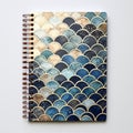 Blue And Gold Spiral Watercolor Notebook With Whimsical Japanese Design