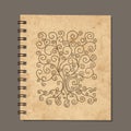 Notebook design, art tree. Old grunge paper