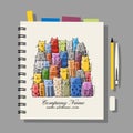 Notebook design, funny cats family