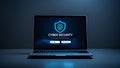 Notebook display shows cyber security interface: online protection and controlled access for technology and business content Royalty Free Stock Photo