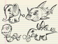 Notebook Doodle Sketch Vector Animal Set Royalty Free Stock Photo