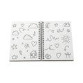 Notebook with doodles of stars, clouds, hearts, and smiling sun on transparent background Royalty Free Stock Photo