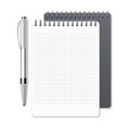 Notebook, empty spiral notepad and pen vector template for corporate identity