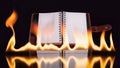 Notebook in fire flame Royalty Free Stock Photo