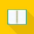 Notebook. Flat design. Notebook on blue background. Open notepad. Vector icon Royalty Free Stock Photo